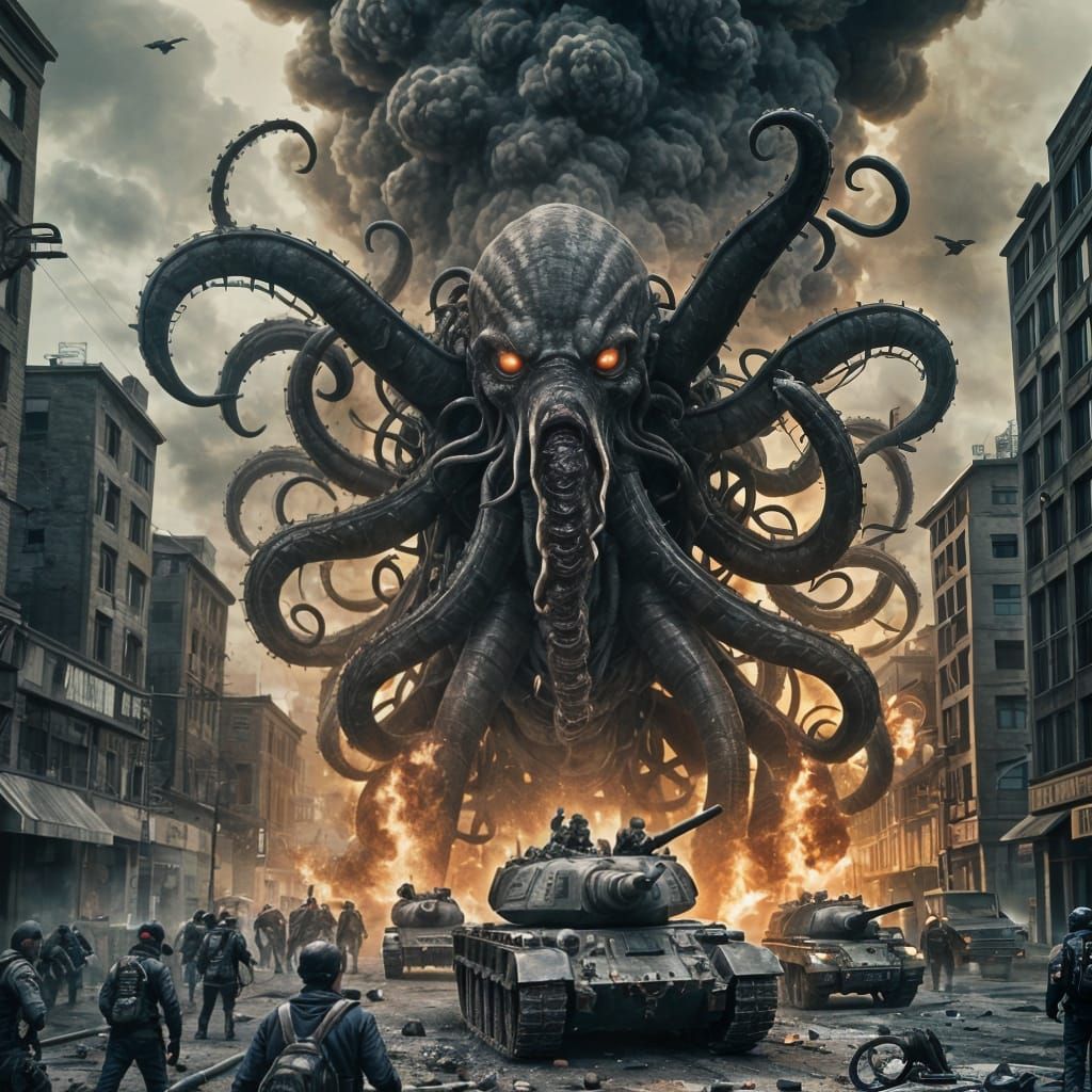 Flesh Abomination Under Attack: Cinematic Film Still