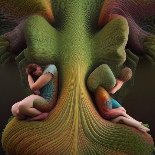 Surreal Chair Made of People in Forest Exposure