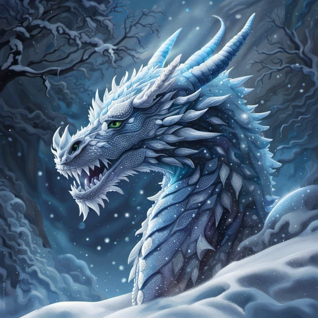 Ice Dragon in Moonlight with Plum Tree