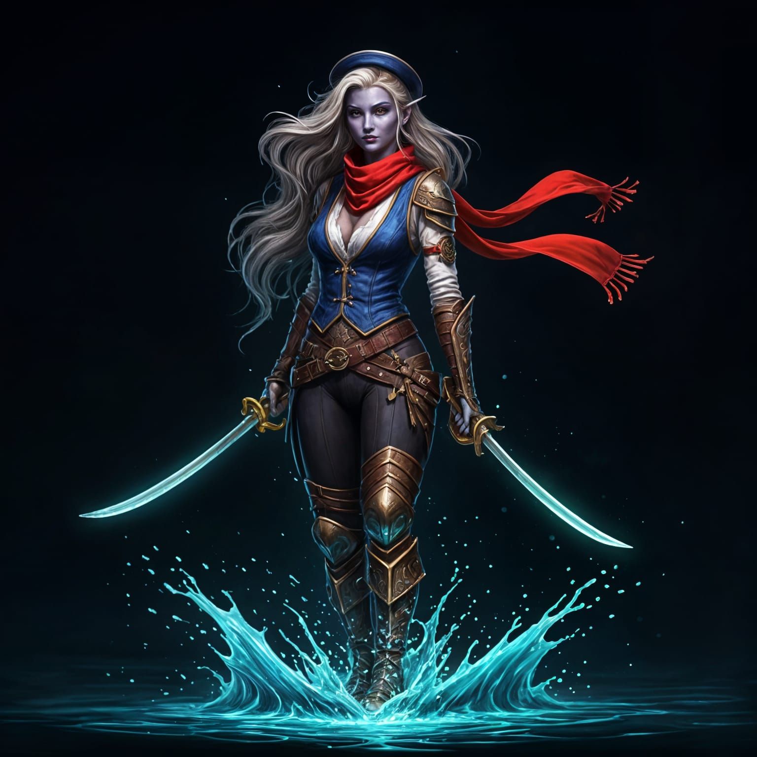 Drow Sailor with Sabers in Phosphorescent Water