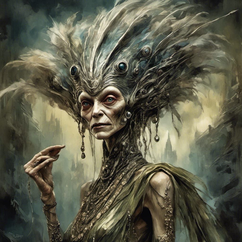 Vintage Alien Woman Dressed in a 1920s Flapper Gown