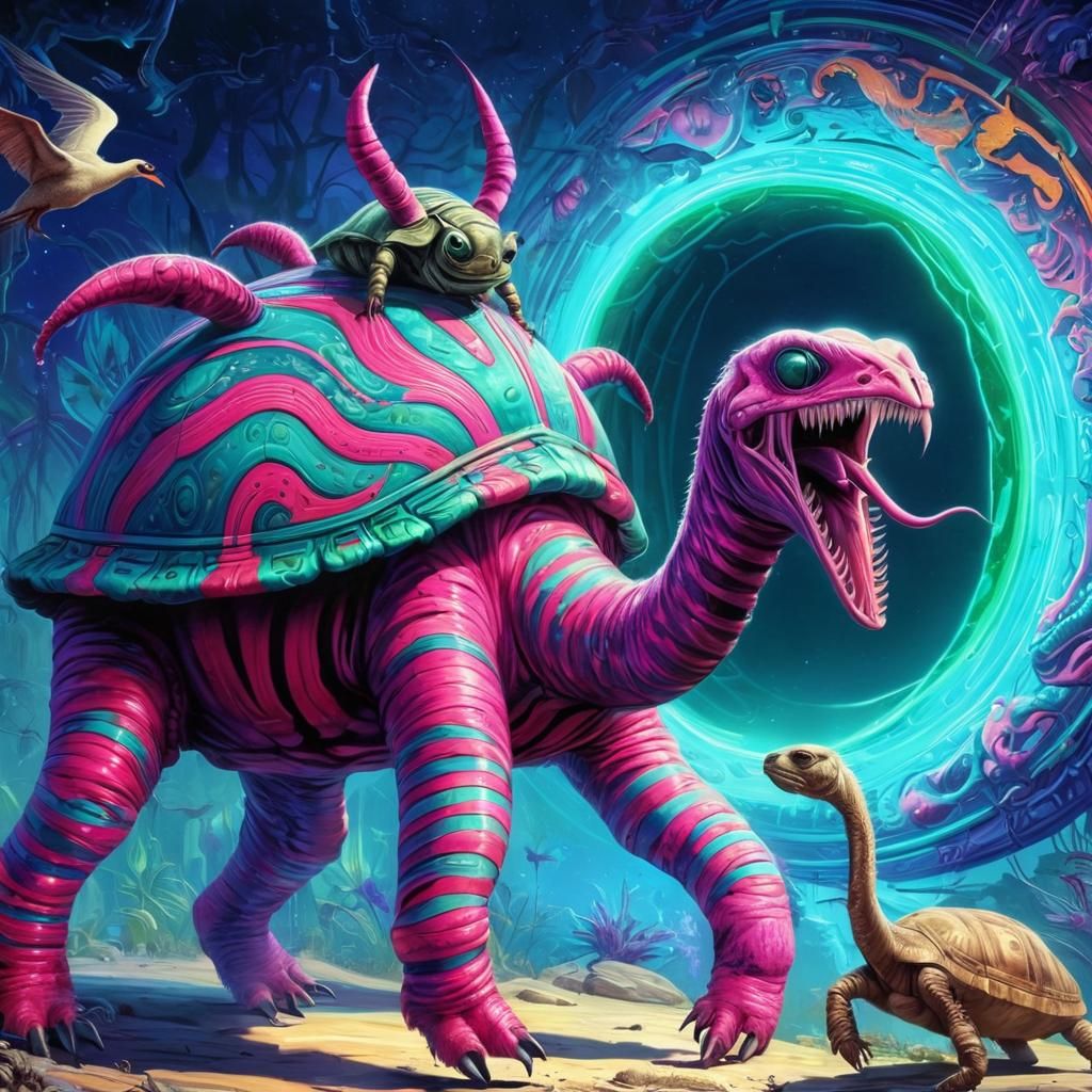 Surreal Cryptid Near Portal in Neon Lights