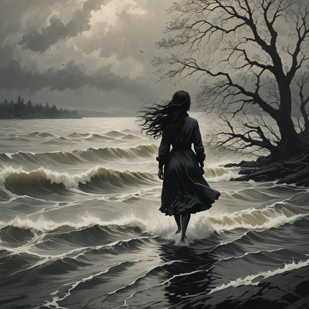 Woman Silhouetted in Storm, Dramatic Film Aesthetic