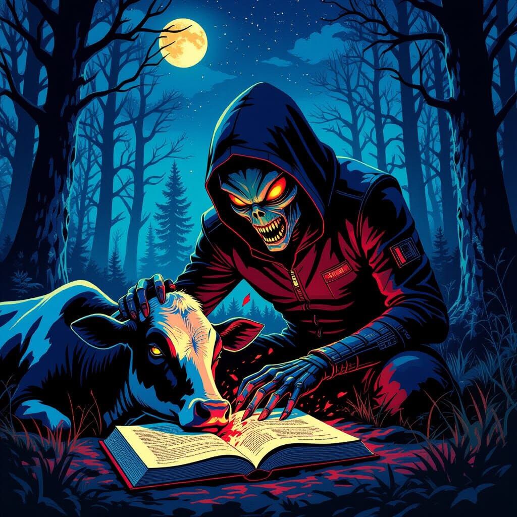 Menacing Alien Breaks Cow's Head in Haunted Forest