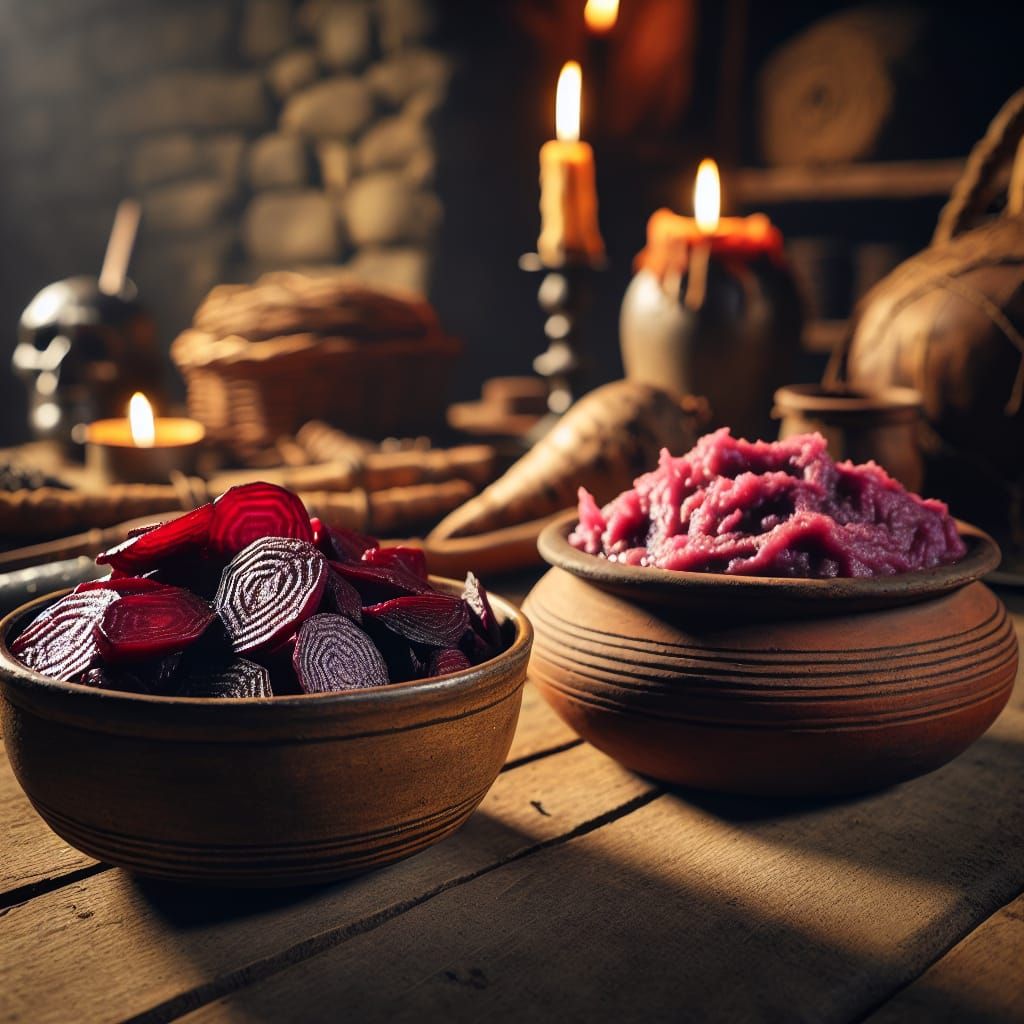 Medieval Feast: Pickled Beetroot and Poi Still Life