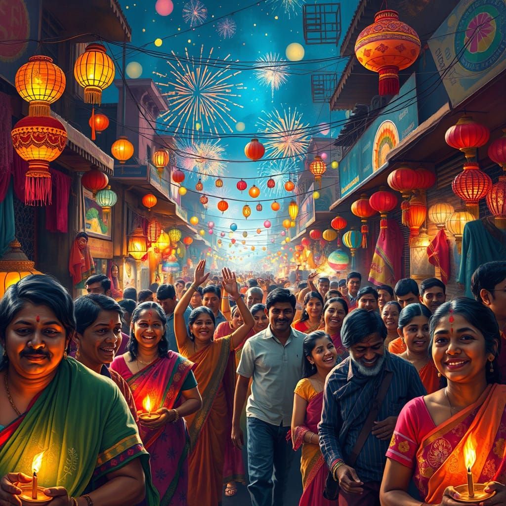 Diwali Celebration in Vibrant Indian Market