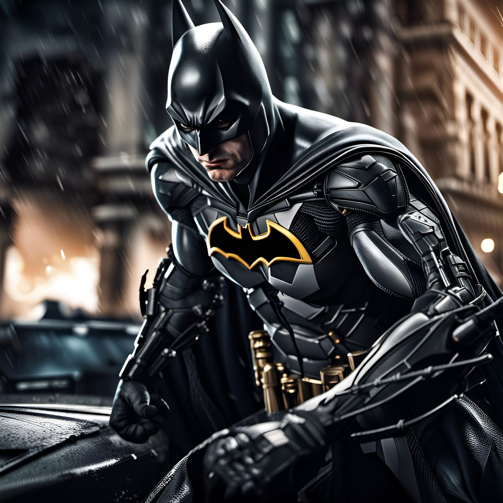 Hyperrealistic Batman Fighting Crime in Cinematic Style