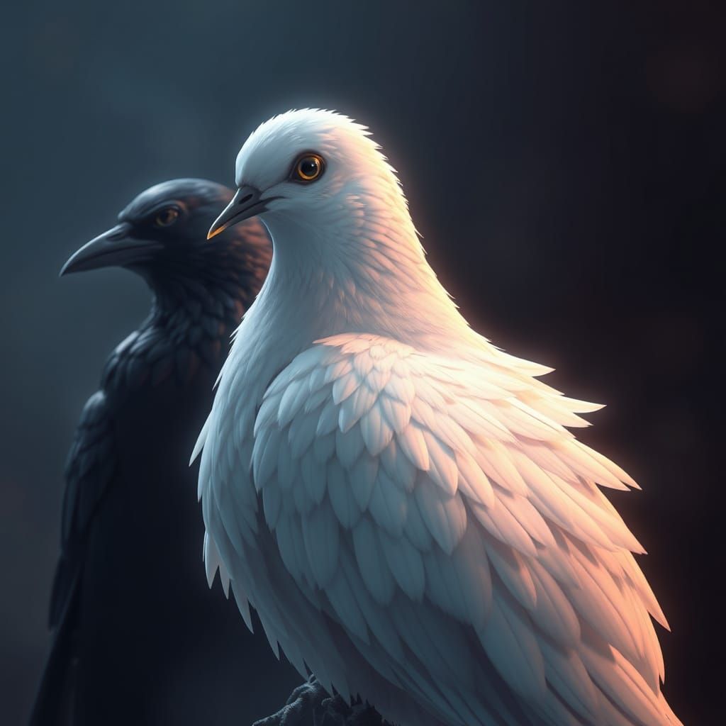 Dove and Crow in Anime-Inspired 3D Art