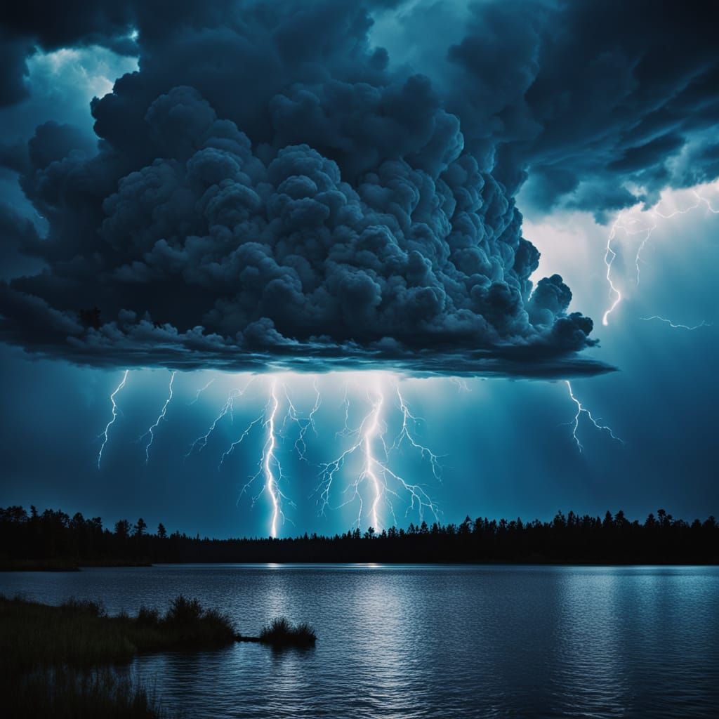 Epic Lightning Strike Over Dark Lake: Cinematic Film Still