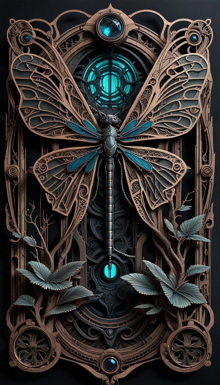 Laser-Cut Dragonfly with Art Nouveau Elements