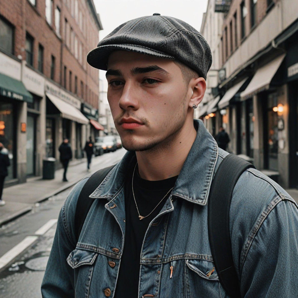 Grunge Guy in Newsboy Cap and Fl Studio Software