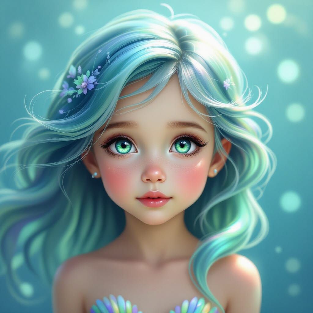 Ethereal Mermaid Child Headshot with Iridescent Hair