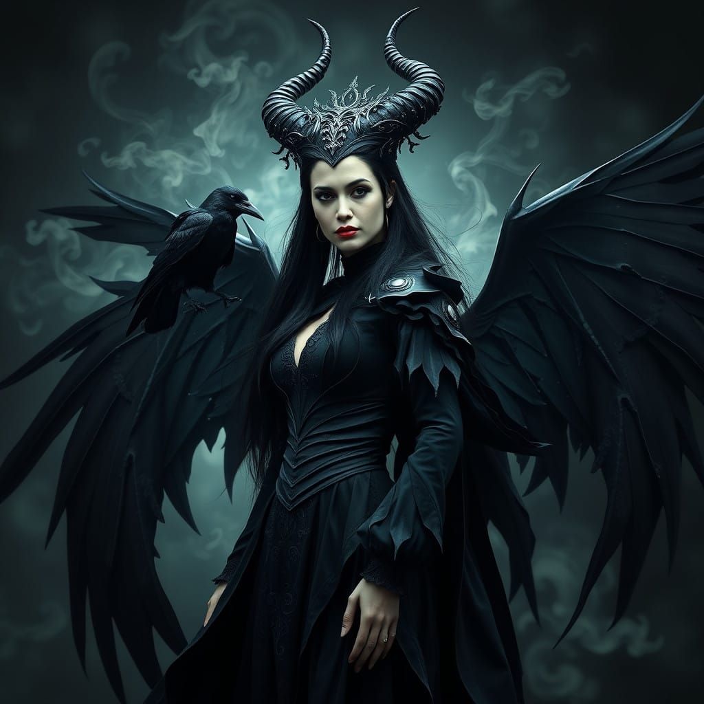 Surreal Fantasy Woman Empowered by Dark Magic and Wind