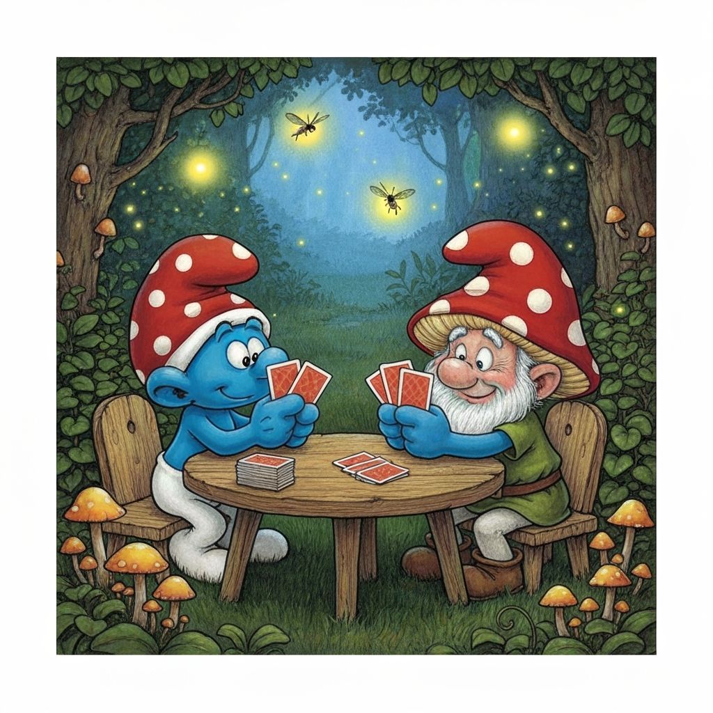 Smurf and Gnome Play Cards in Enchanted Forest