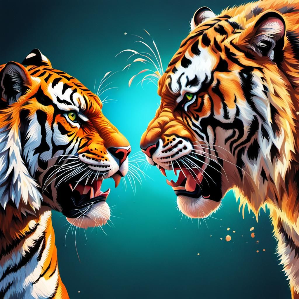 Hyperrealistic Lion and Tiger Face Off