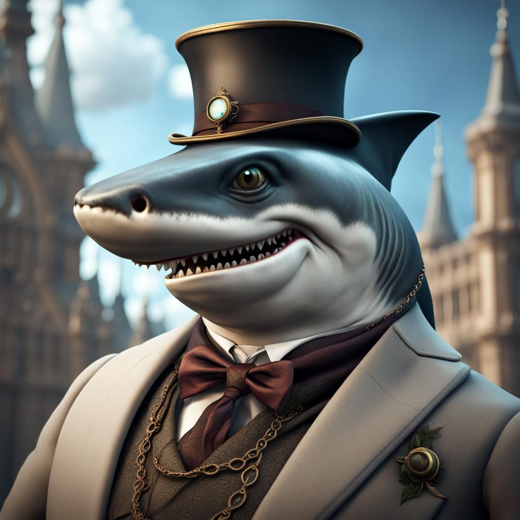 Distinguished Shark Portrait in Detailed Matte Painting Styl...