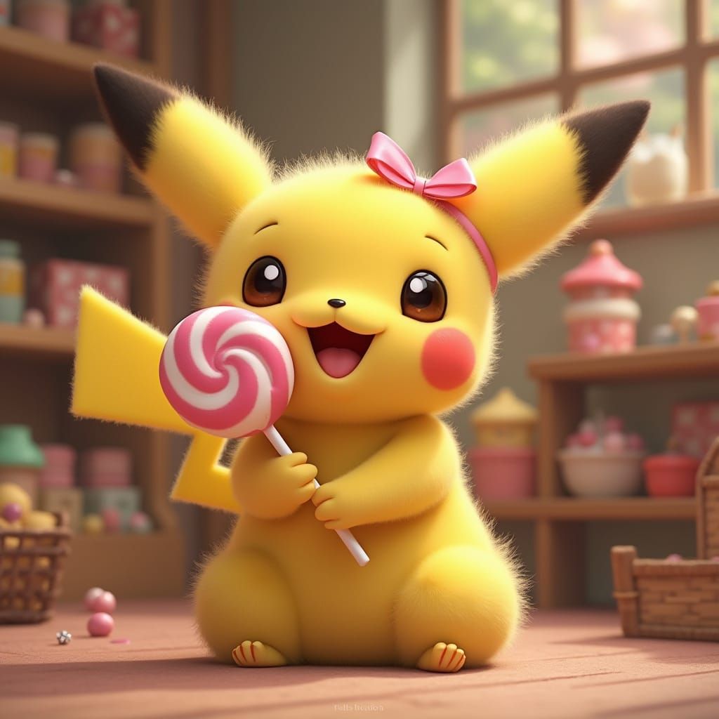Whimsical Pikachu Puppy in Vintage Candy Store
