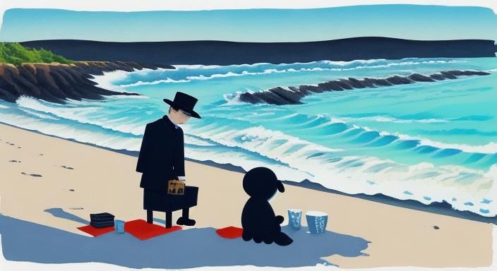 Kafka and the Doll: Ink Drawing on the Beach