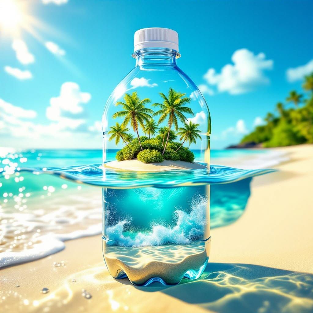 Miniature Island Inside Bottle on Beach