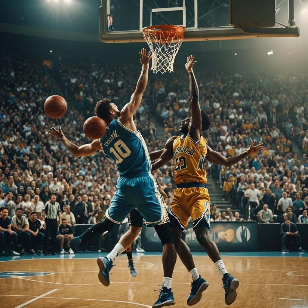 Basketball Player Slam Dunk in Stadium