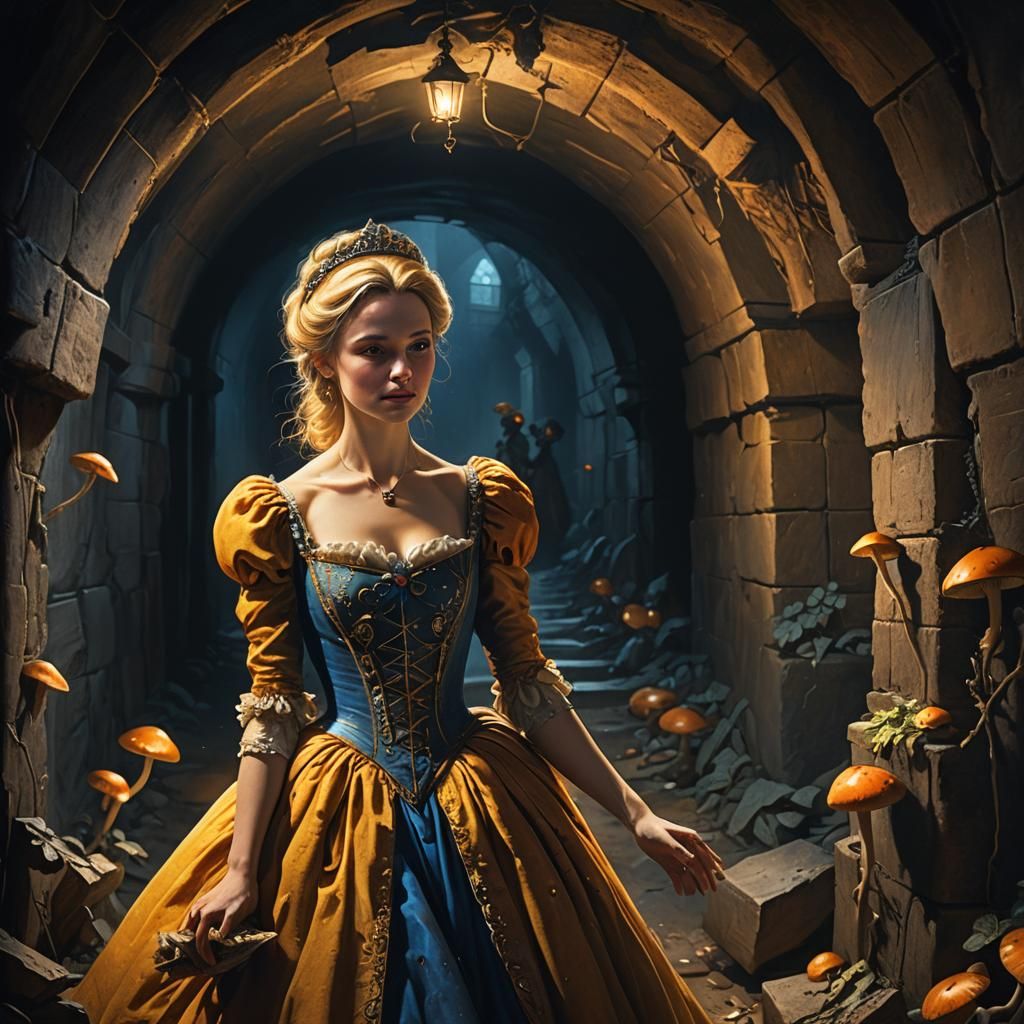 Cinderella in Dark Tunnel: Baroque Fantasy Art