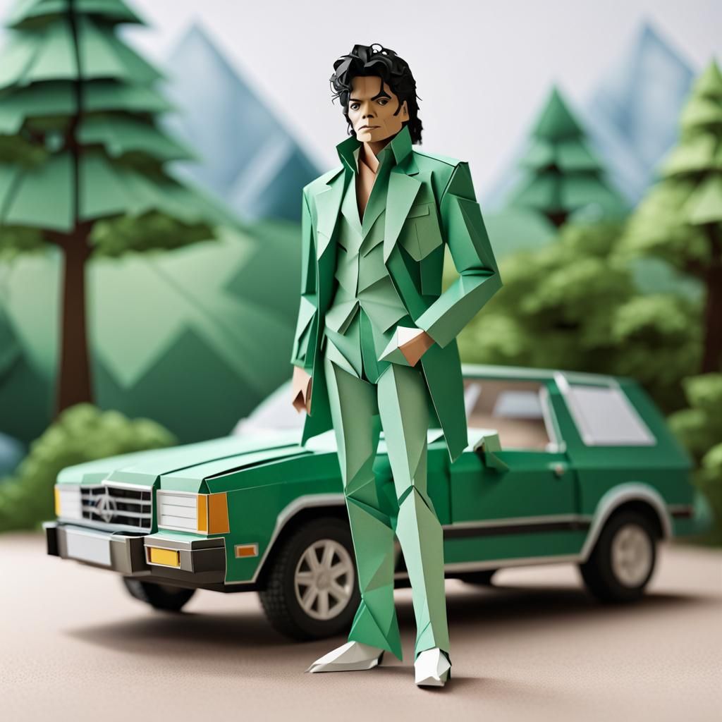 Michael Jackson in Green Jacket: Origami Papercraft