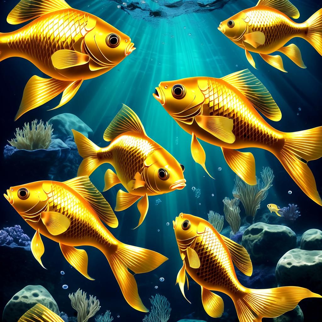 Golden Fish Swimming Underwater