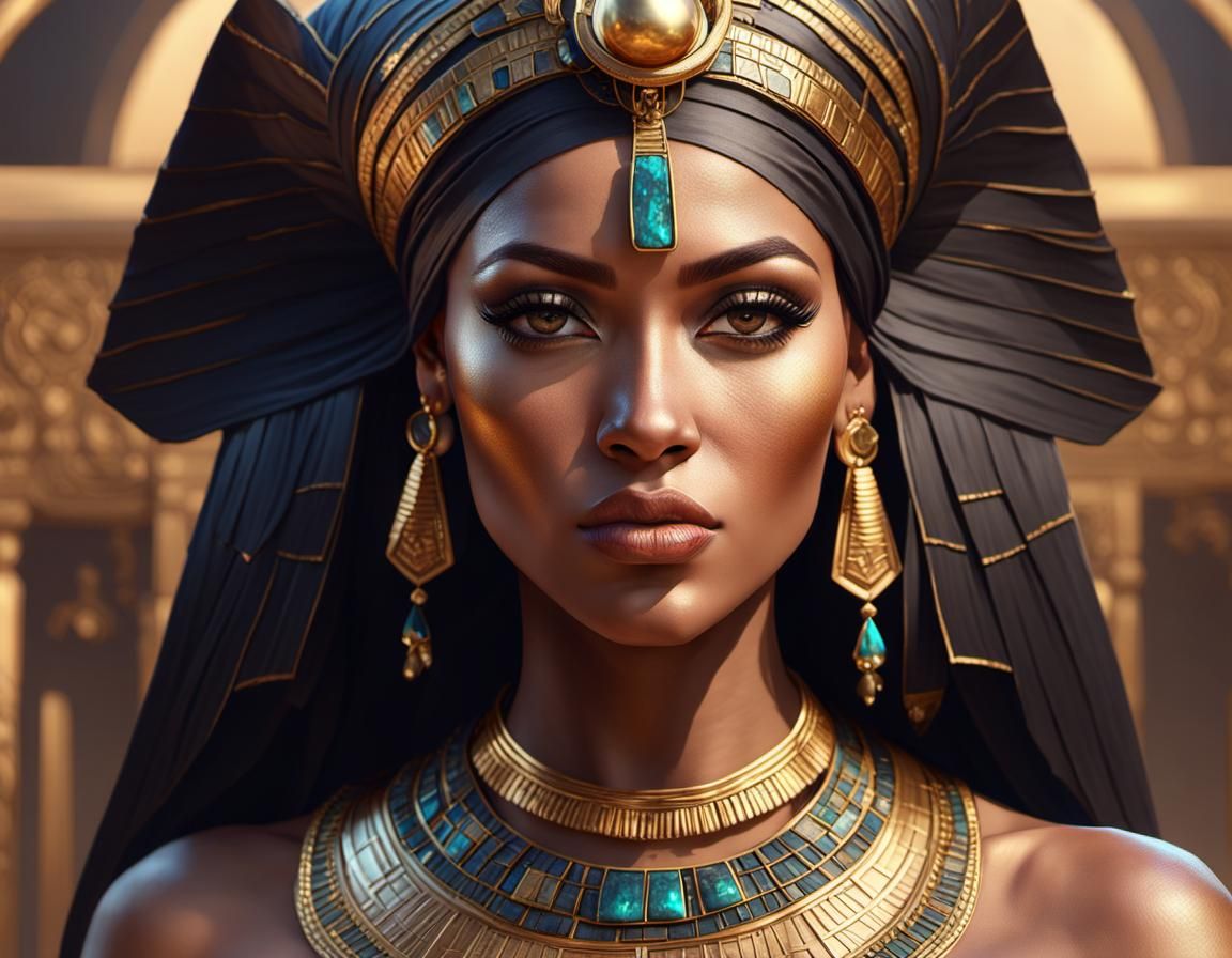 Egyptian Queen Portrait in Hyperdetailed Art Style