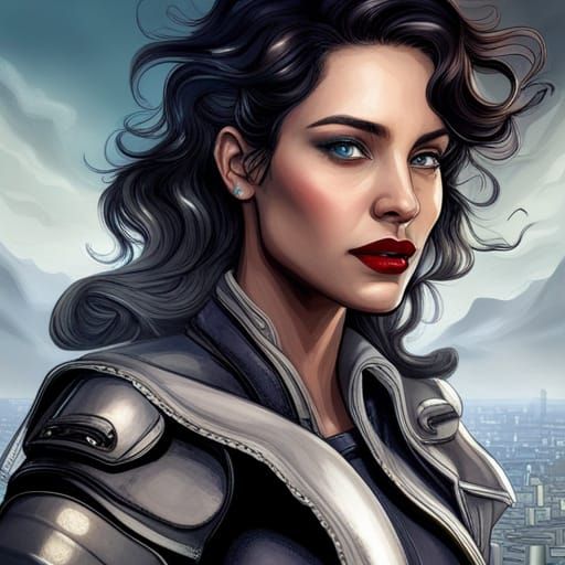 Rogue Agent Portrait on Futuristic Bike