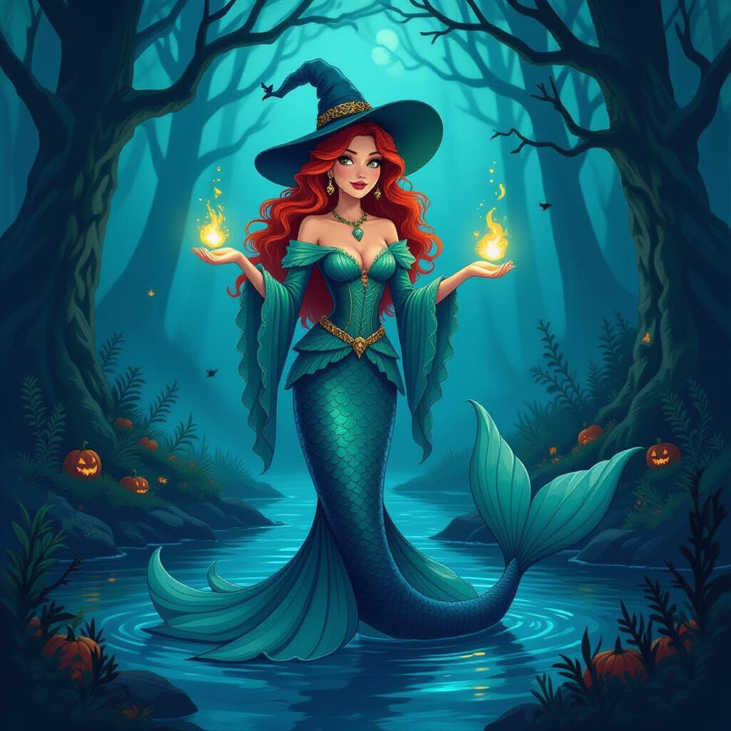 Mermaid Sorceress Hilda Spellman on Halloween Night