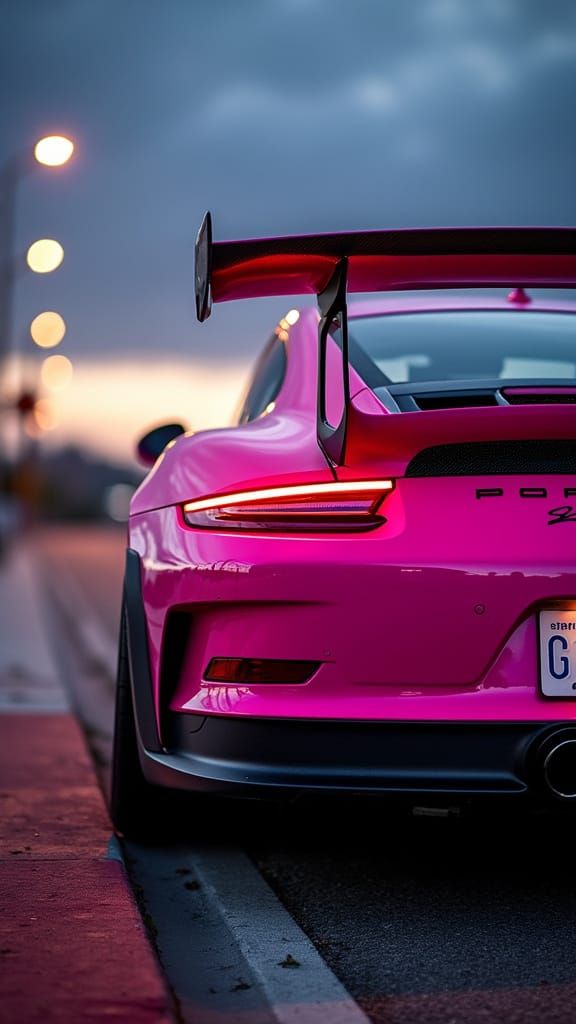 Bubblegum Pink Porsche GT3RS Rear View