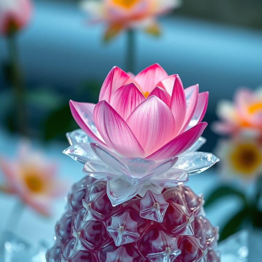 Surreal Ice Lotus Flower on a Pineapple