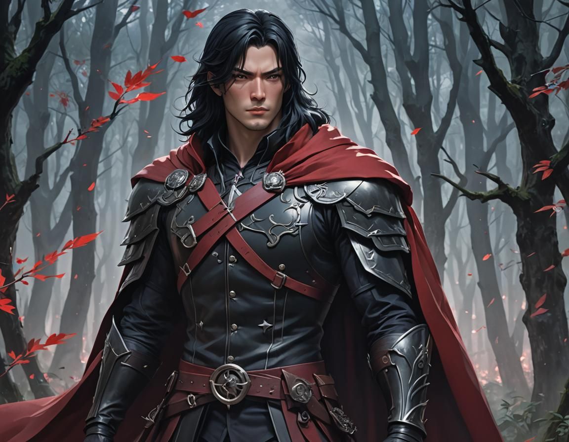 Anime Hunter in Misty Forest: 3D Dark Fantasy Art