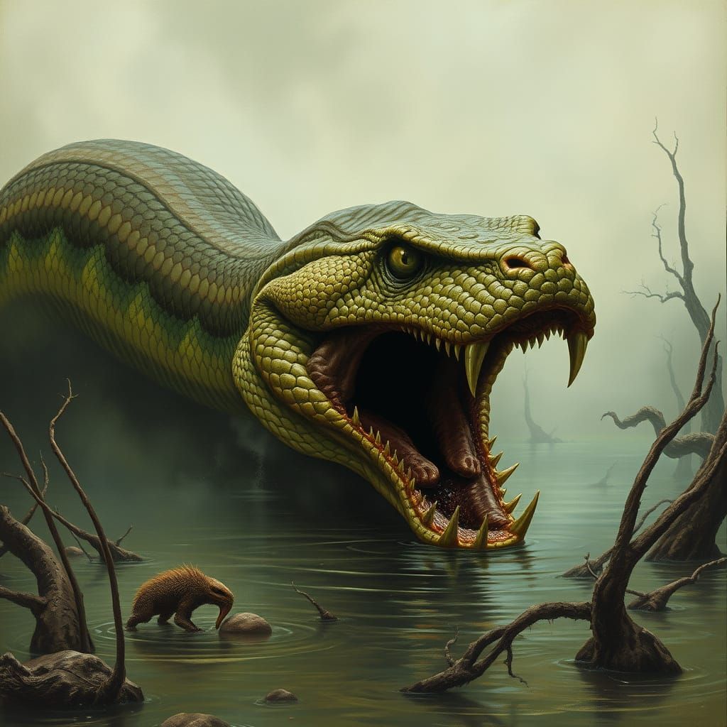 Dark Fantasy Python Erupts from Murky Swamp