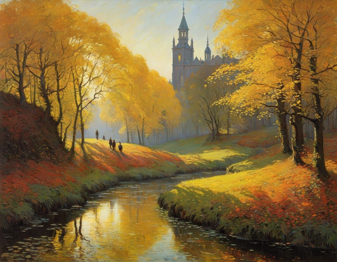 Sunny Autumn Day Landscape Painting