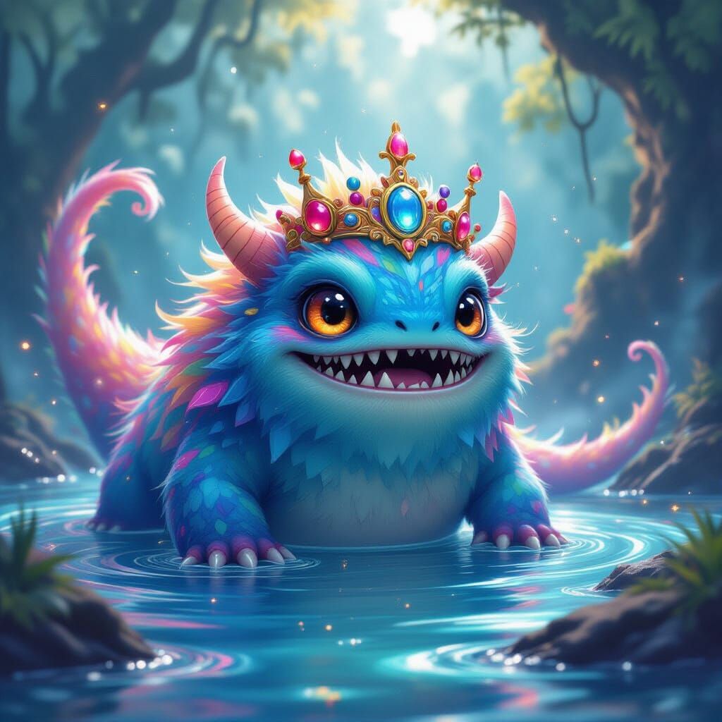 Colorful Monster with Crown in Dreamlike Fantasy Art