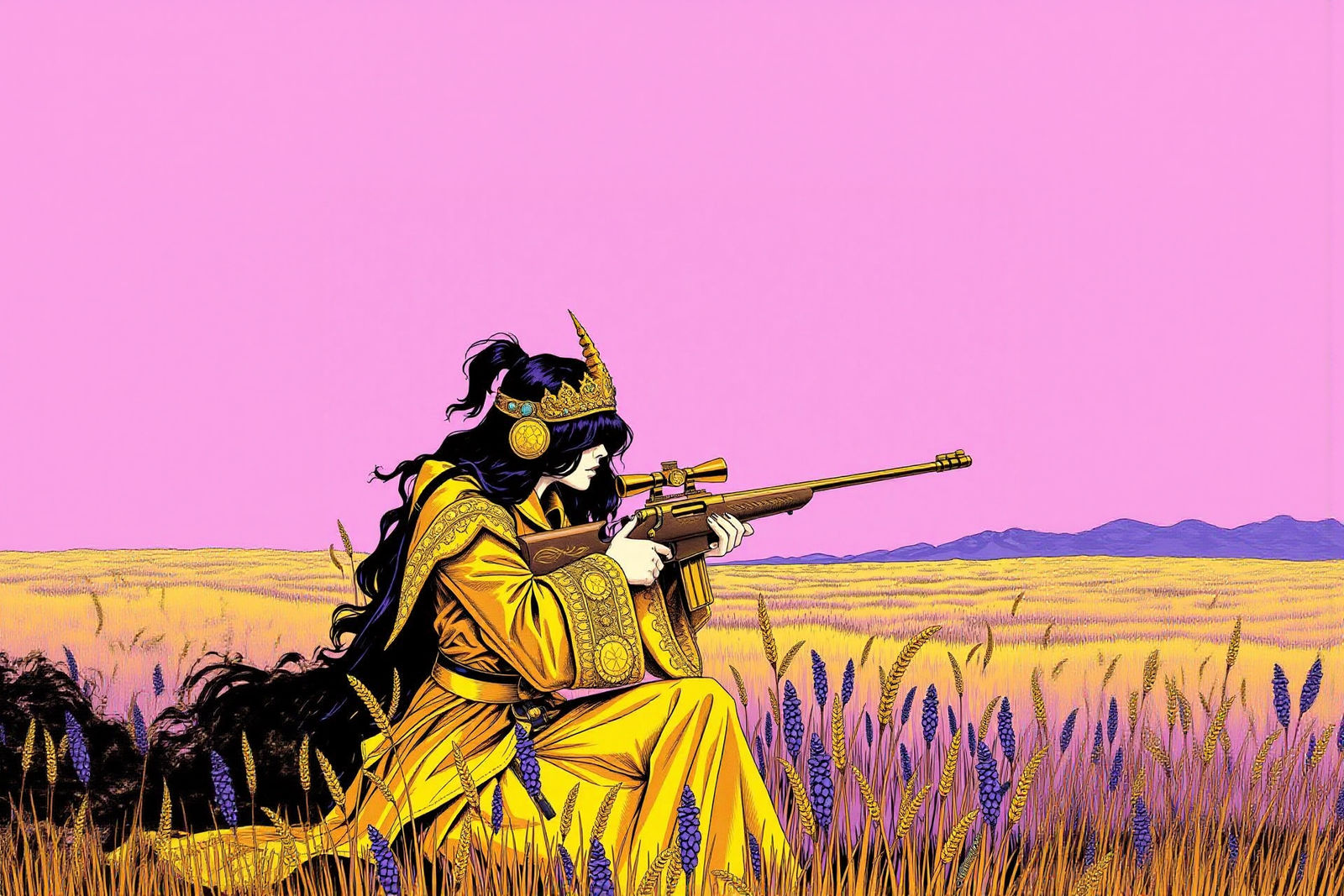 Ultraviolet Huntress in Minimalist Illustrative Style