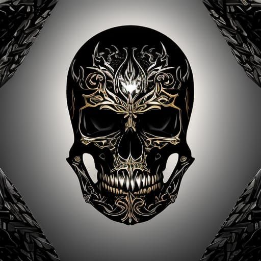 Fiery Black Skull with Silver and Gold Veins