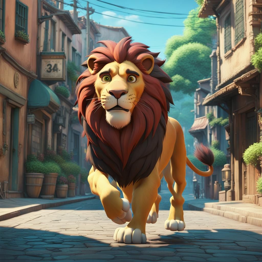 Man Running on Street in Studio Ghibli Style