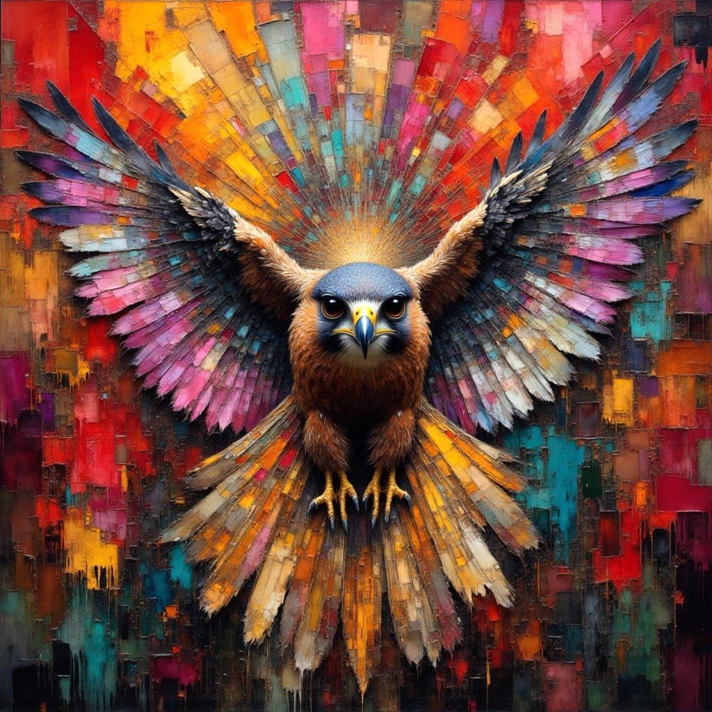 Falcon Close-Up: Hyperrealistic Oil Painting in Vibrant Colo...