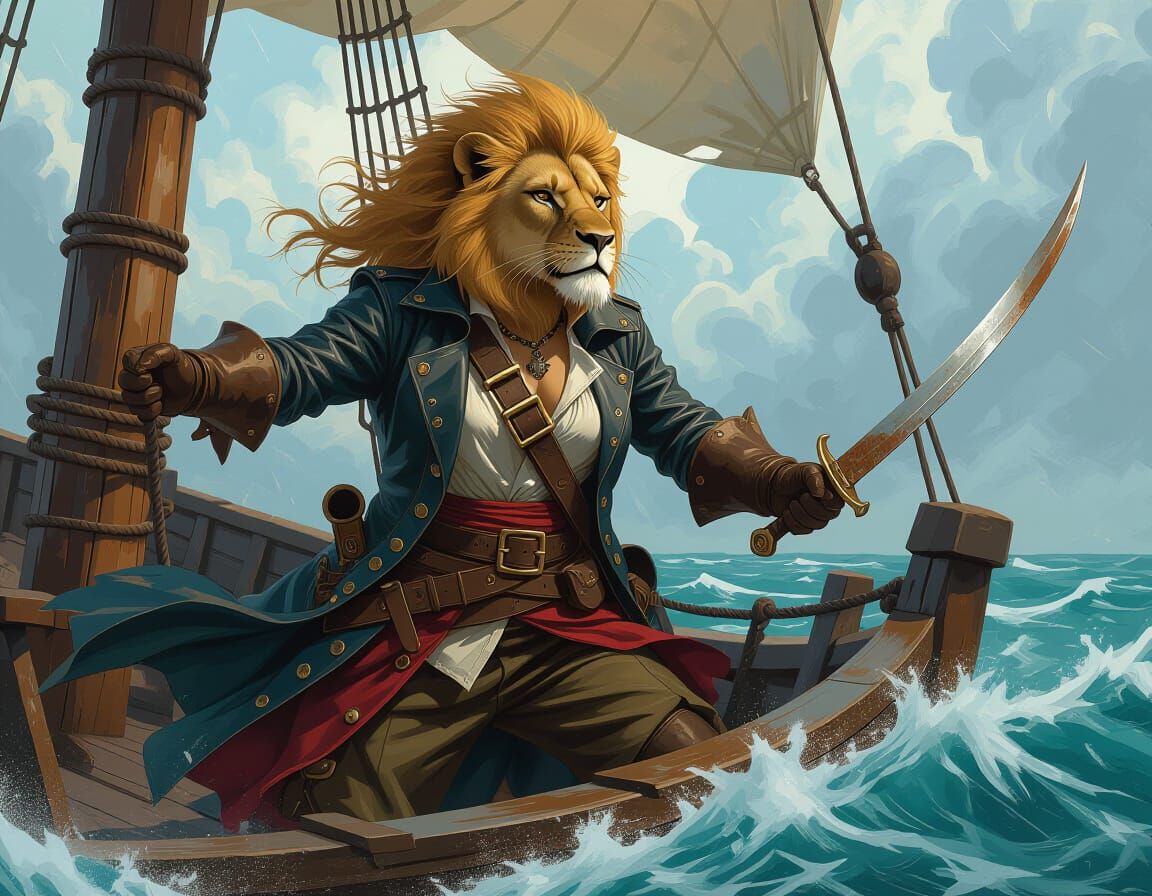 Lioness Pirate at Stormy Helm: Digital Art