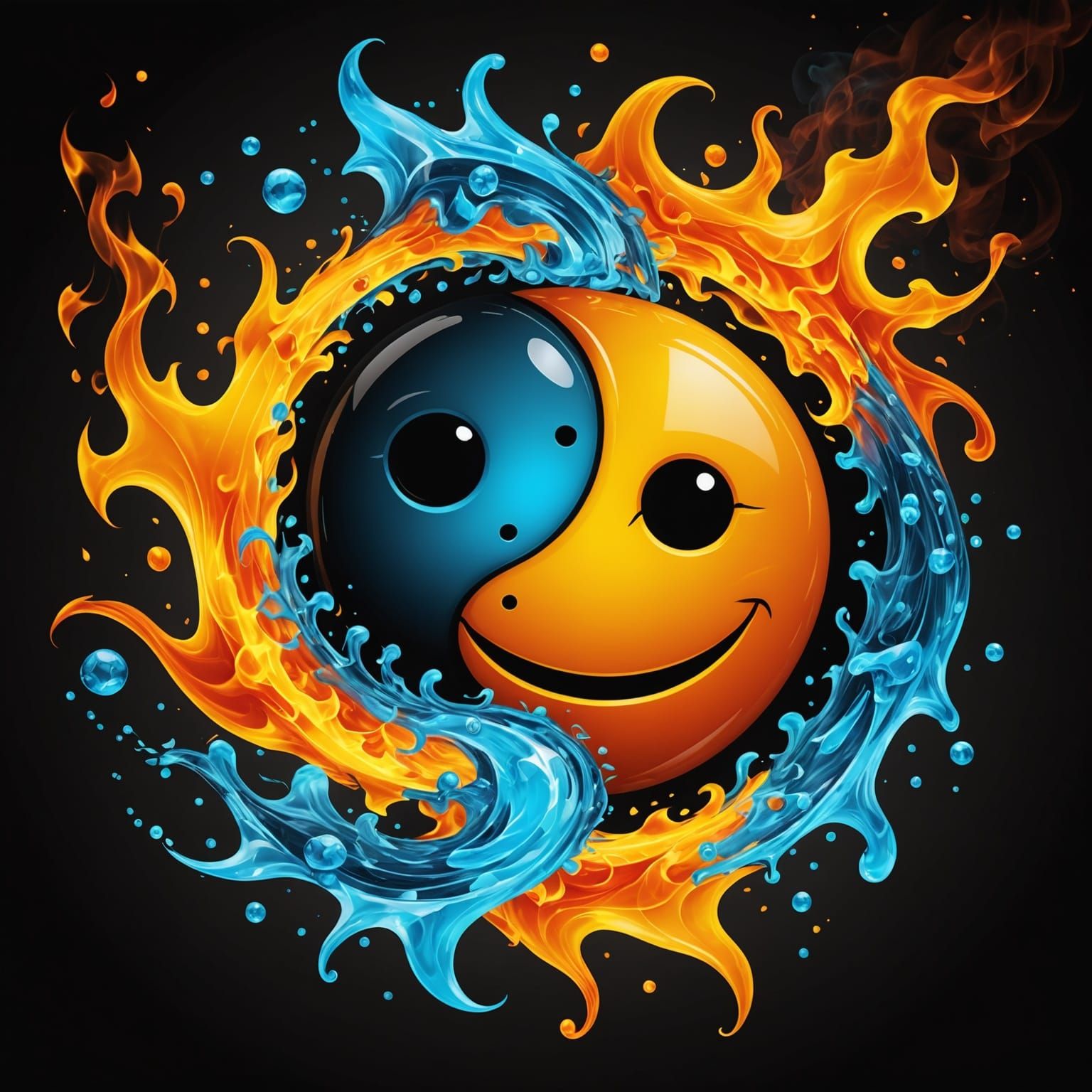 Surreal Balance of Fire and Water in Abstract Art