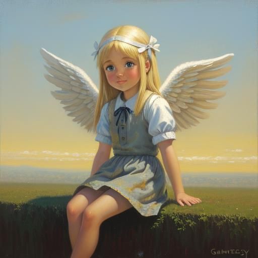 Blonde Angel Girl in Oil Painting Style