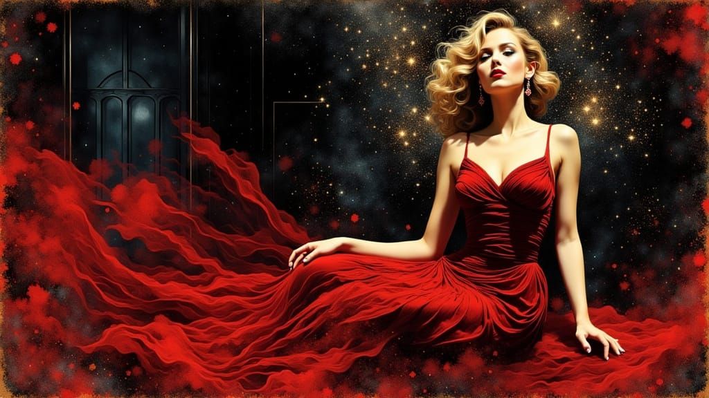 Pulp Art Book Cover: The Mistress in Red Dress