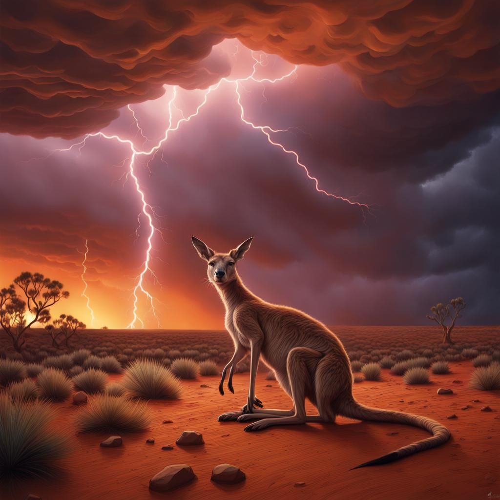 Australian Canyon Sunset with Kangaroos