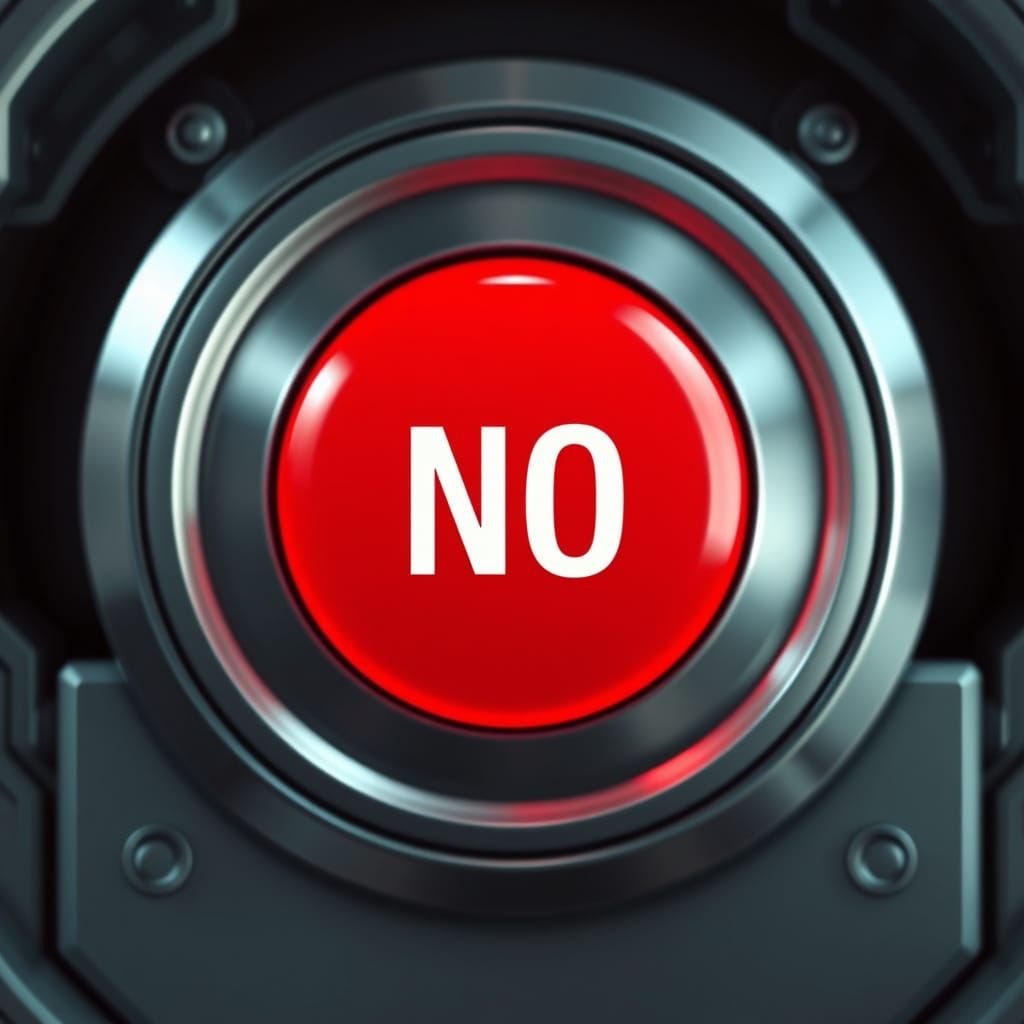 A single big red button in a console -lettering 'NO'