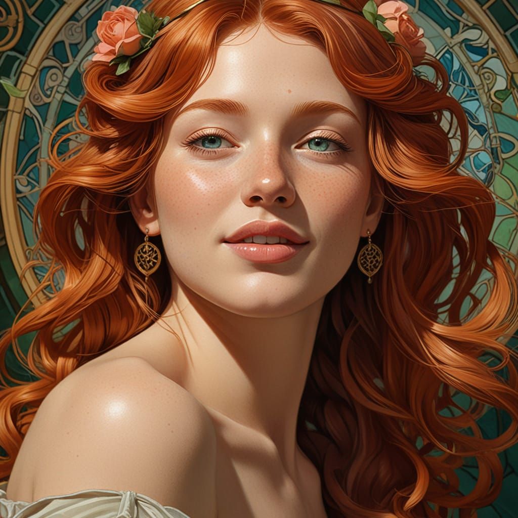 Redhead Goddess Portrait in Vibrant Oil Painting Style
