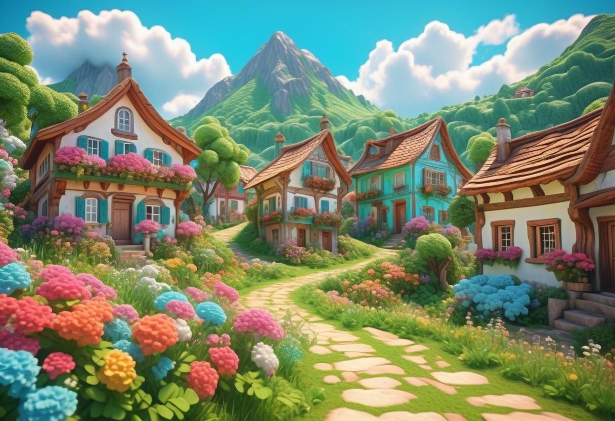 Fantasy Village in 3D with Pastel Colors