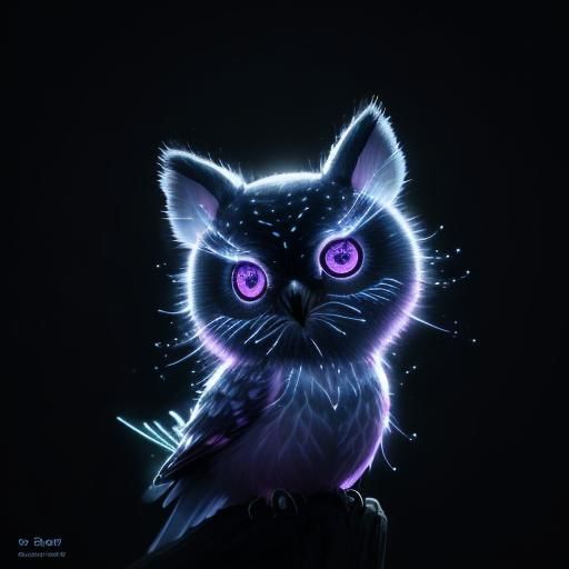 Ghostly Sakura Owl in Surreal Neon Nature