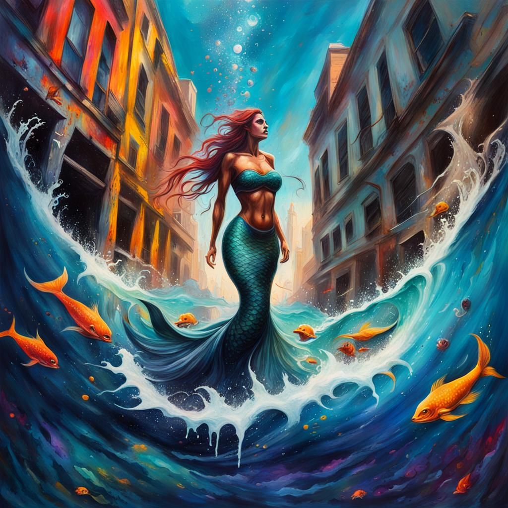 Mermaids Emerge During Solar Eclipse: Graffiti Art